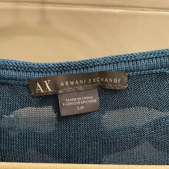 Teal Armani Exchange designer ribbed lightweight cotton sweater. - Picture 4 of 5